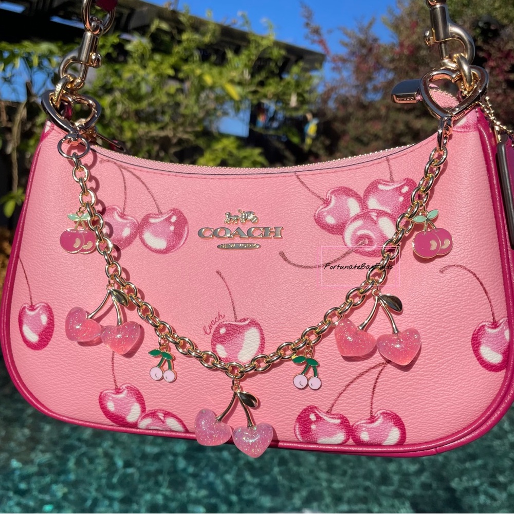 Baby Pink Heart Cherry Bag Charm Chain Purse Charm Chain Strap FortunateBagFinds - Picture 9 of 12
